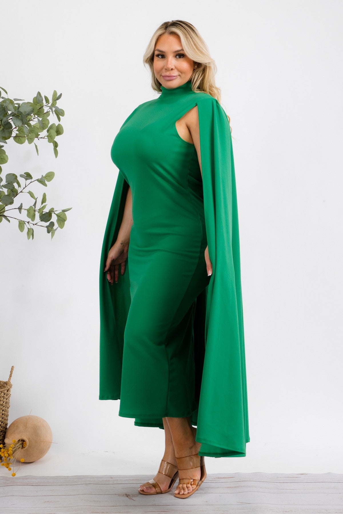 The Stella Cape Midi Dress - Green