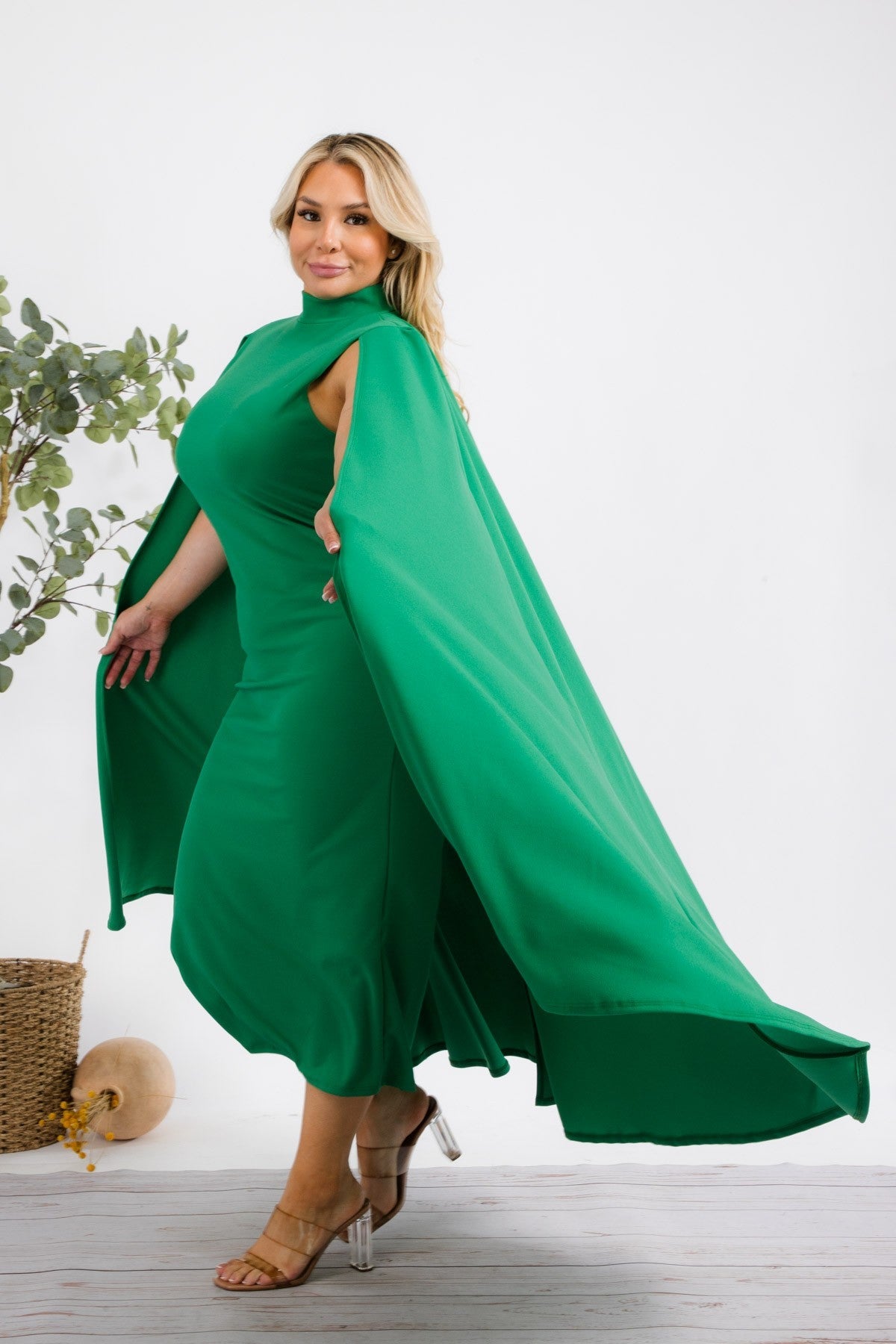 The Stella Cape Midi Dress - Green
