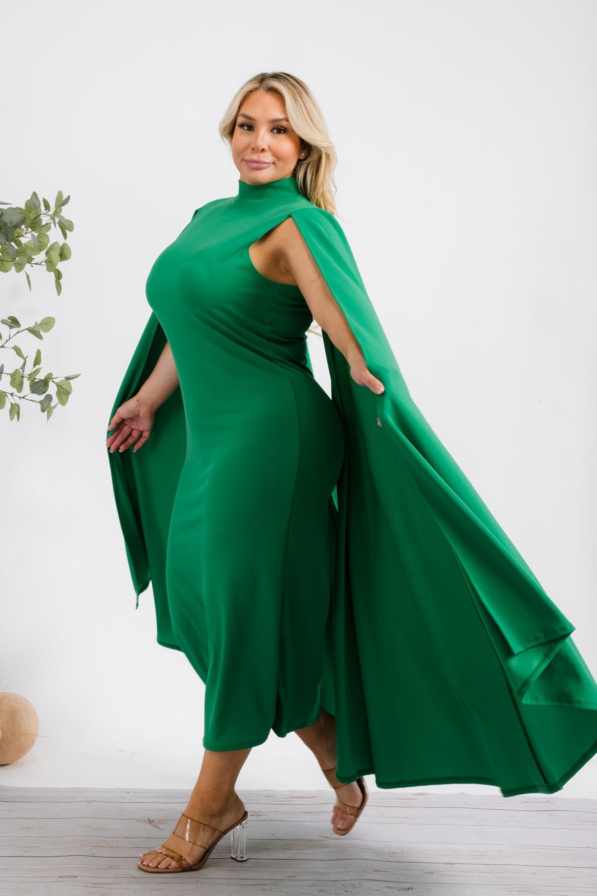 The Stella Cape Midi Dress - Green