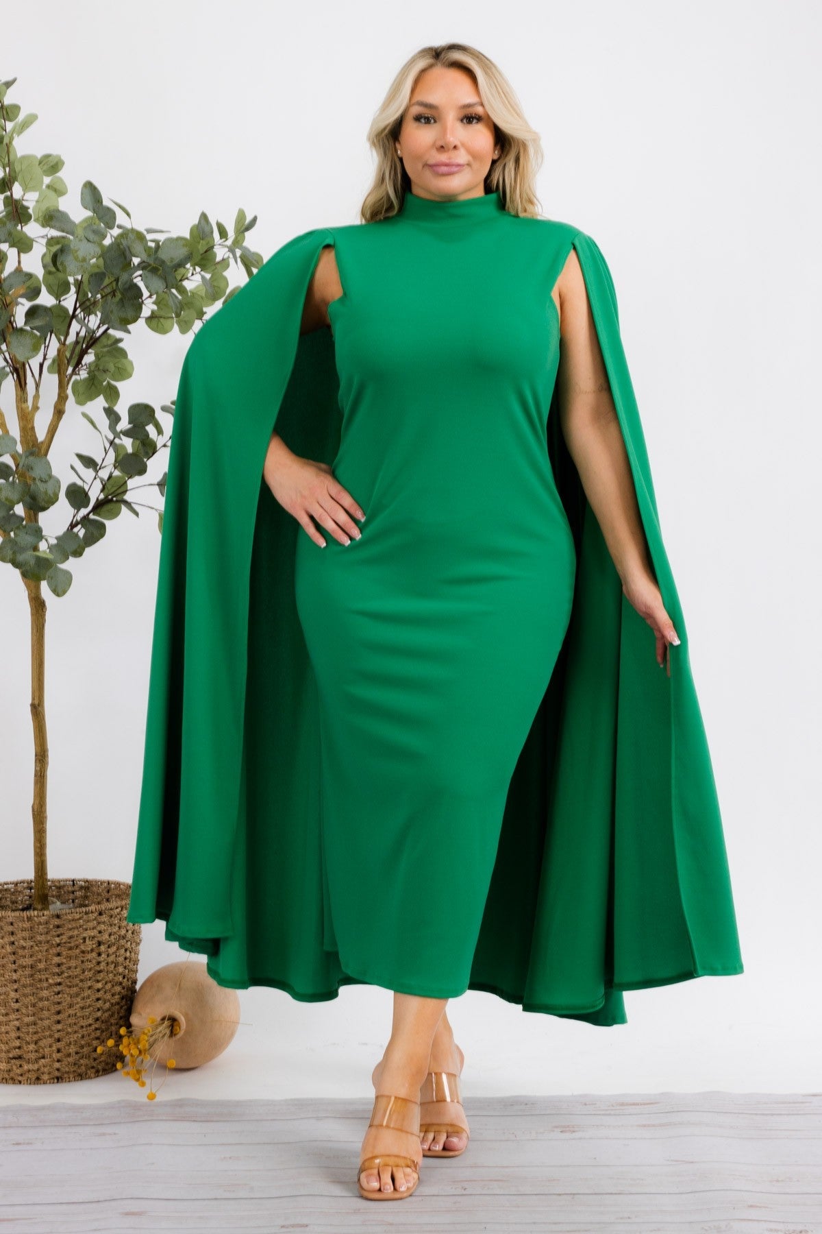The Stella Cape Midi Dress - Green