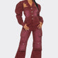 Vintage Inspired Utility Burgundy Jumpsuit