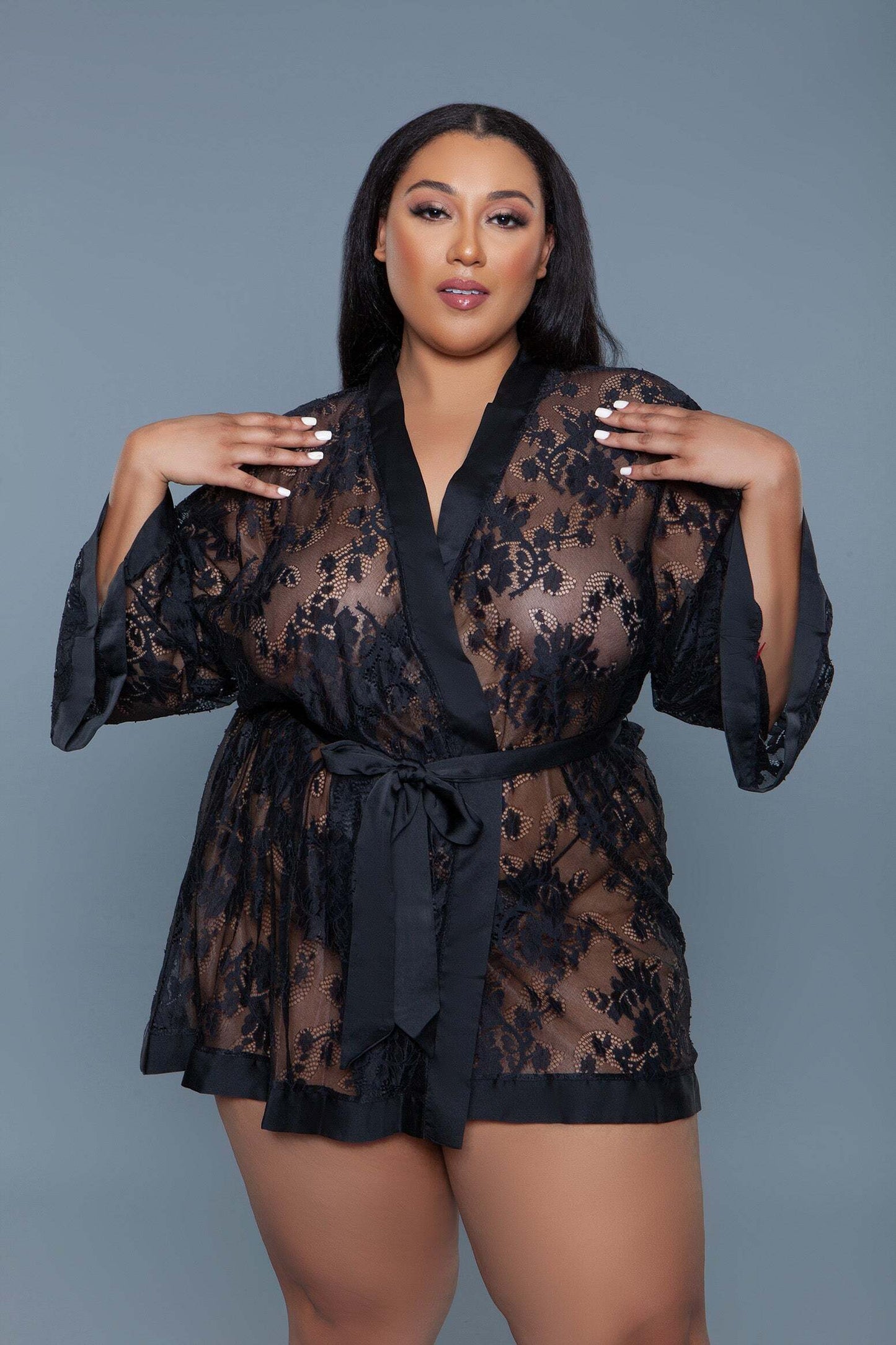 “Delia” Robe W/ Satin Trimming (2X)