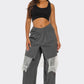 Lace-Layered Pinstripe Pant Set