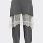 Lace-Layered Pinstripe Pant Set