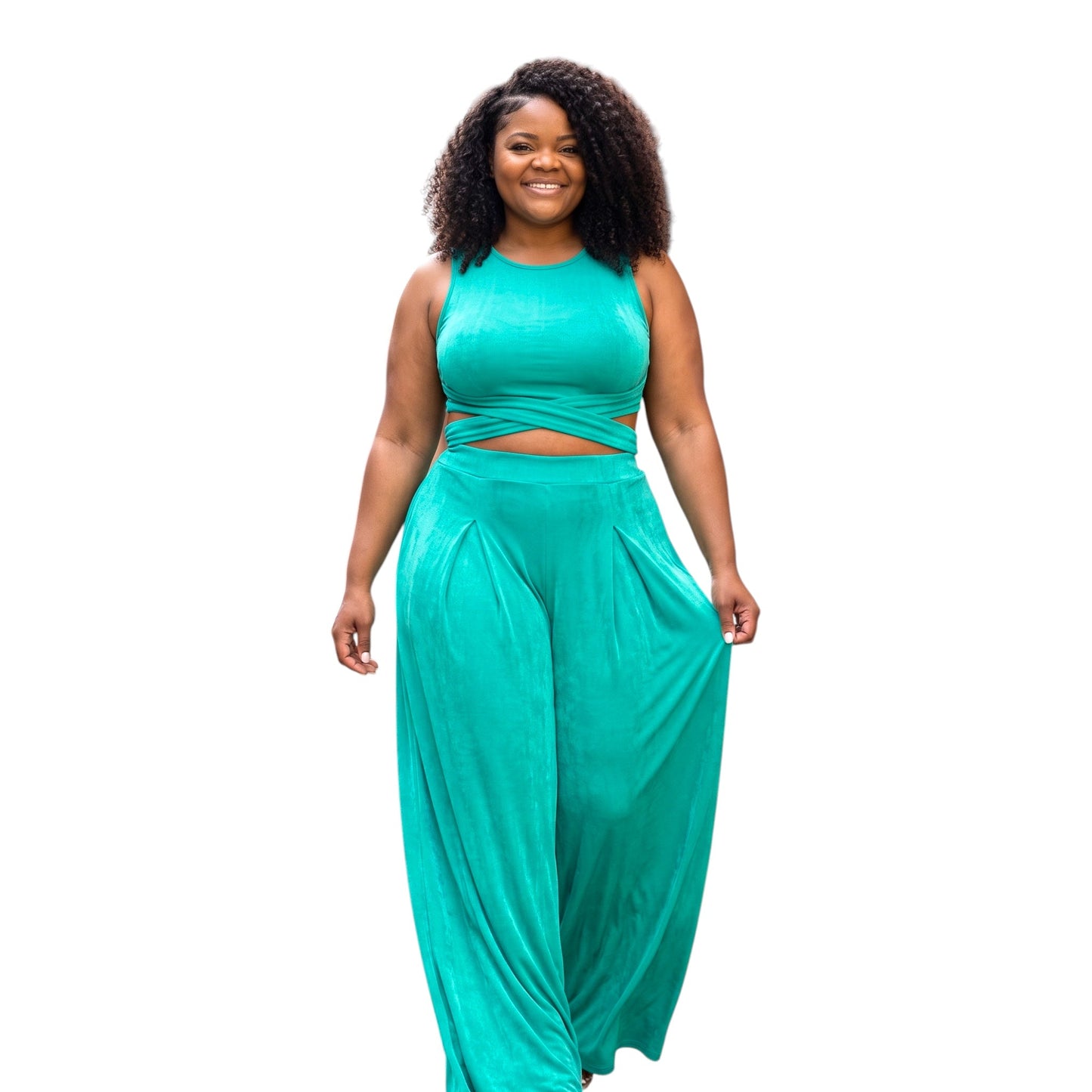 WRAP TIE CROP TOP & WIDE LEG PANTS SET