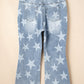 Sky Blue Star Printed Multi Buttons Slit Knee Destroyed Jeans