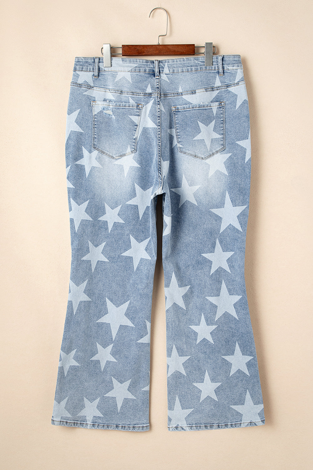 Sky Blue Star Printed Multi Buttons Slit Knee Destroyed Jeans