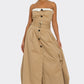 Strapless Belted Trench Maxi Dress