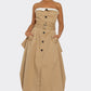 Strapless Belted Trench Maxi Dress