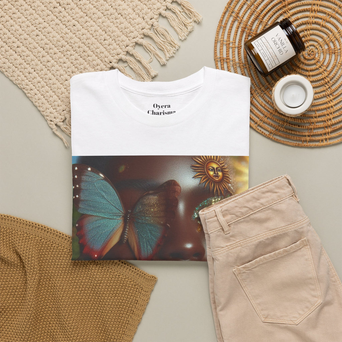 Butterfly Sunface T‑Shirt — Surreal Portrait Art Tee