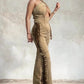 Crisscross Halter Lace-Up Denim Jumpsuit – Camel