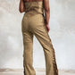 Crisscross Halter Lace-Up Denim Jumpsuit – Camel