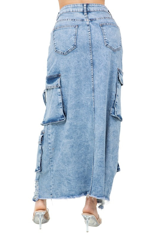 “Split Decisions” Long Maxi Denim Skirt