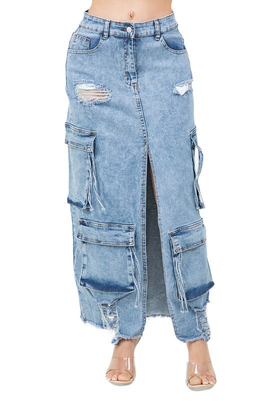 “Split Decisions” Long Maxi Denim Skirt
