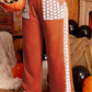 Gold Flame Floral Crochet Patch Drawstring Wide Leg Pants