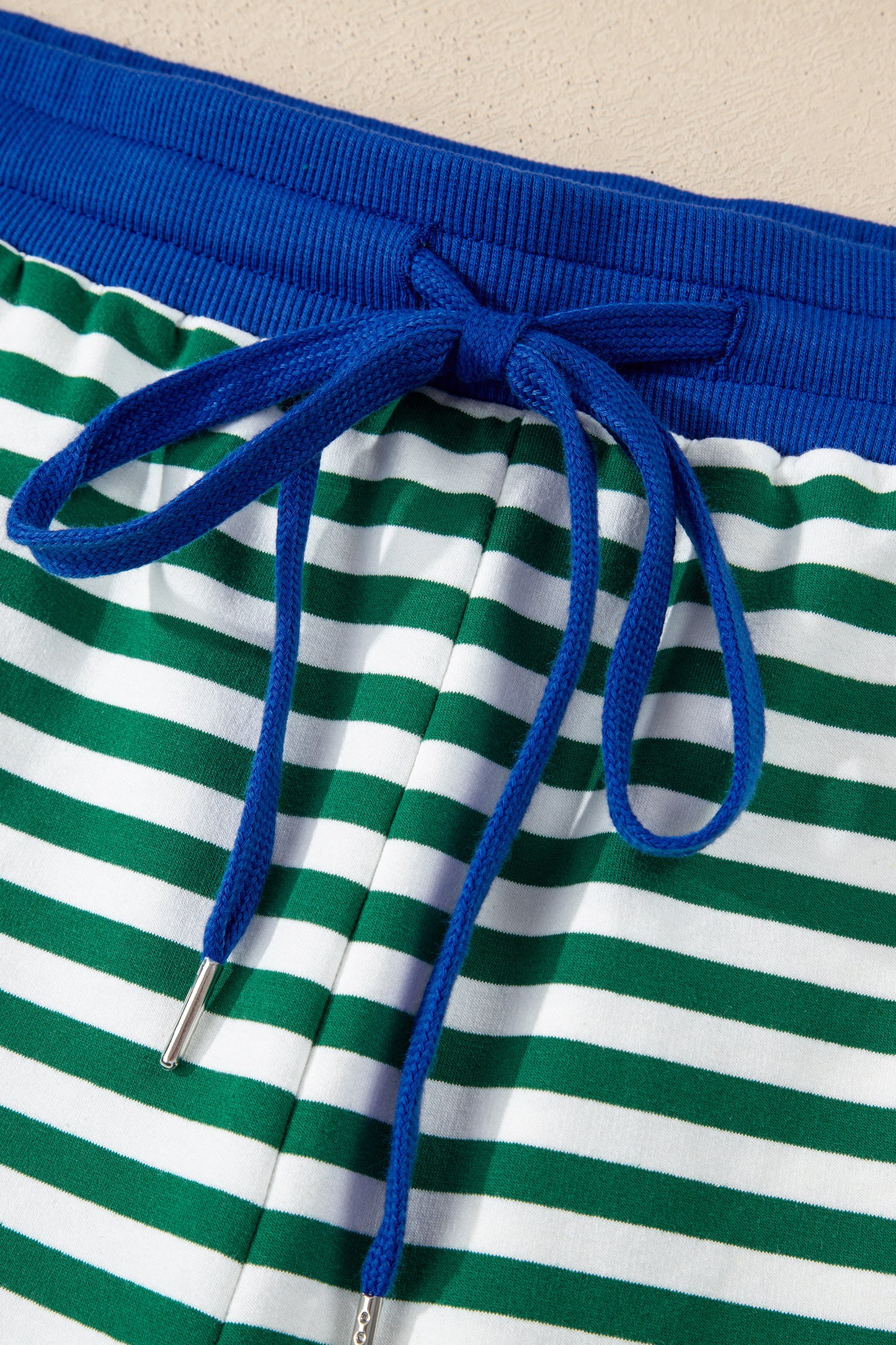 Green Stripe Boxy Tee Drawstring Elastic Waist Short Set