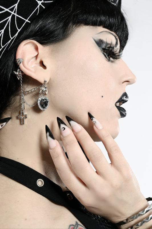 Noir Heart Cross Earrings
