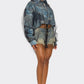 Denim Mesh Illusion Oversized Shirt