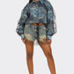 Denim Mesh Illusion Oversized Shirt