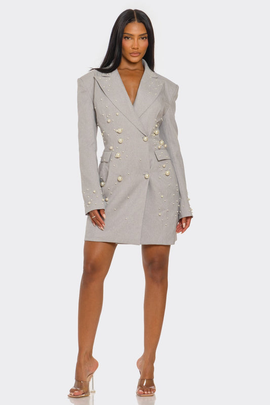 Monet Pearl Embellished Blazer Dress