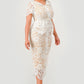 Button-Front Belted Lace Midi Dress – White