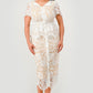Button-Front Belted Lace Midi Dress – White