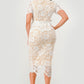 Button-Front Belted Lace Midi Dress – White