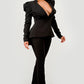 Ruched Shoulder Wide Collar Pant Set