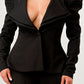 Ruched Shoulder Wide Collar Pant Set