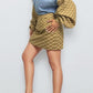 Denim & Monogram Puff Sleeve Two-Piece Set