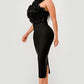 Rose Applique Halter Midi Dress