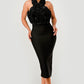 Rose Applique Halter Midi Dress