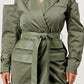 Olive Green Longline Trench Coat with Belt