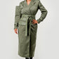 Olive Green Longline Trench Coat with Belt