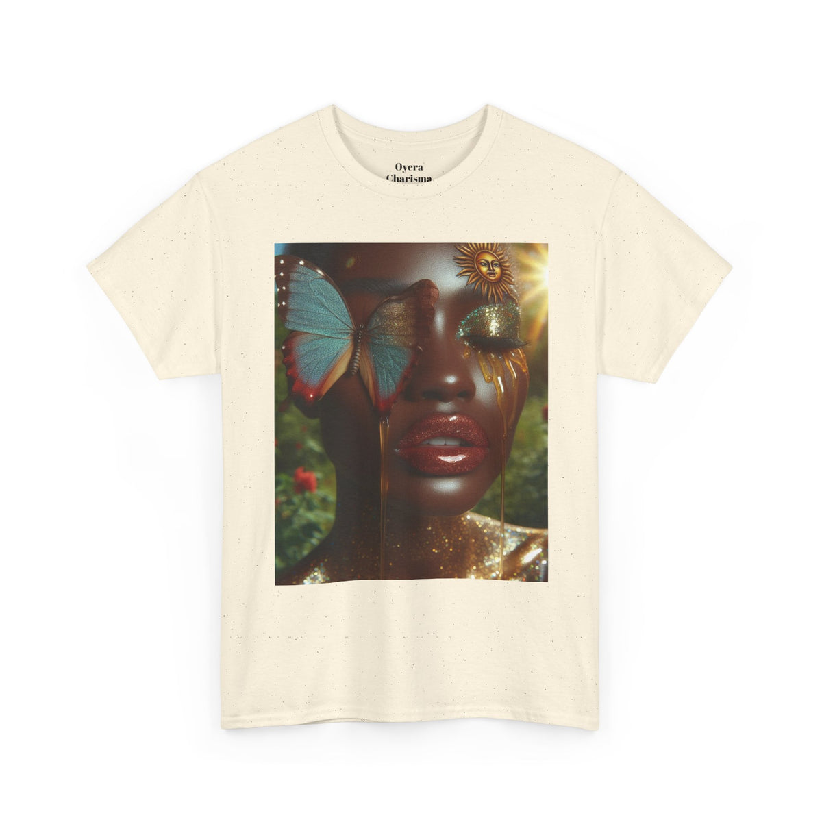 Butterfly Sunface T‑Shirt — Surreal Portrait Art Tee