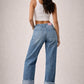 Low Rise Cuffed Jeans with Pink Vinyl Croc Panels