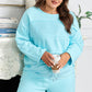 Aruba Blue Solid Color Splicing Raw Hem Pullover Top Shorts Set