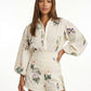 Painterly Botanical Linen Blouson Two-Piece Set