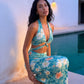 Emerald Tropic & Sculptural Cut-out Dress