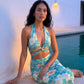 Emerald Tropic & Sculptural Cut-out Dress