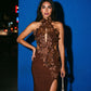 3D Rosette Cut-Out Halter Maxi Dress