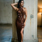 3D Rosette Cut-Out Halter Maxi Dress