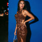 3D Rosette Cut-Out Halter Maxi Dress