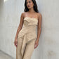 Camel Strapless Tailored Wide-Leg Jumpsuit