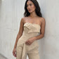 Camel Strapless Tailored Wide-Leg Jumpsuit