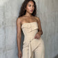 Camel Strapless Tailored Wide-Leg Jumpsuit