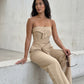 Camel Strapless Tailored Wide-Leg Jumpsuit