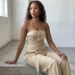 Camel Strapless Tailored Wide-Leg Jumpsuit