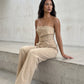 Camel Strapless Tailored Wide-Leg Jumpsuit