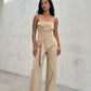 Camel Strapless Tailored Wide-Leg Jumpsuit